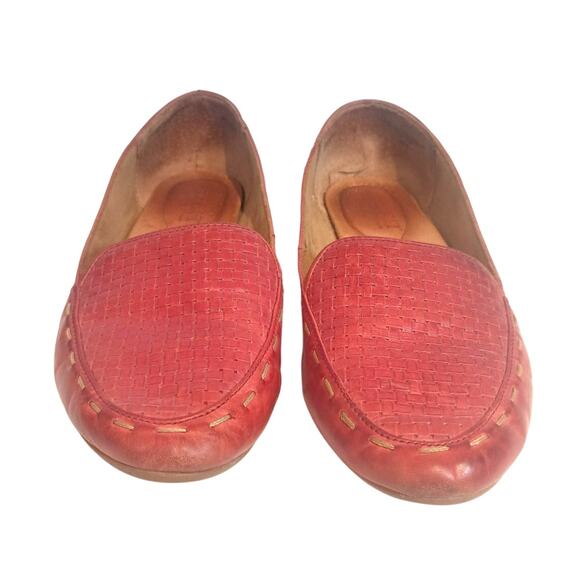 BORN WMS 8 MAPLE LOAFERS RED LEATHER BASKET WEAVE BOHO - Picture 3 of 9